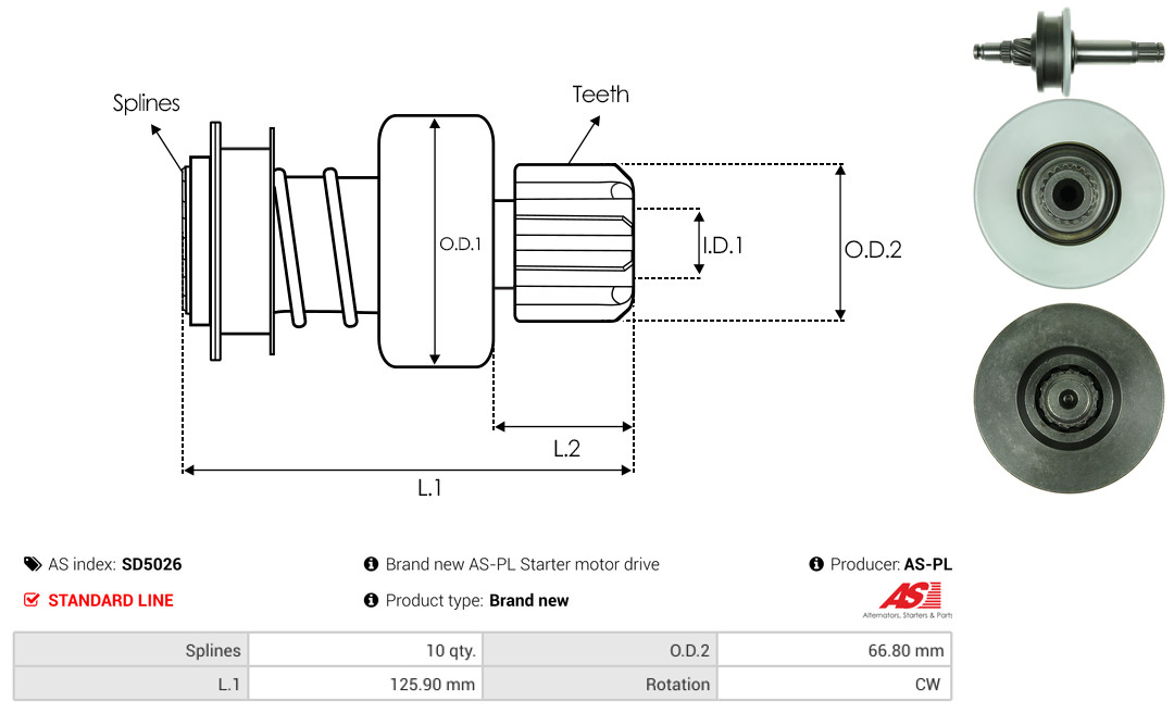 Freewheel Gear, starter - SD5026 AS-PL