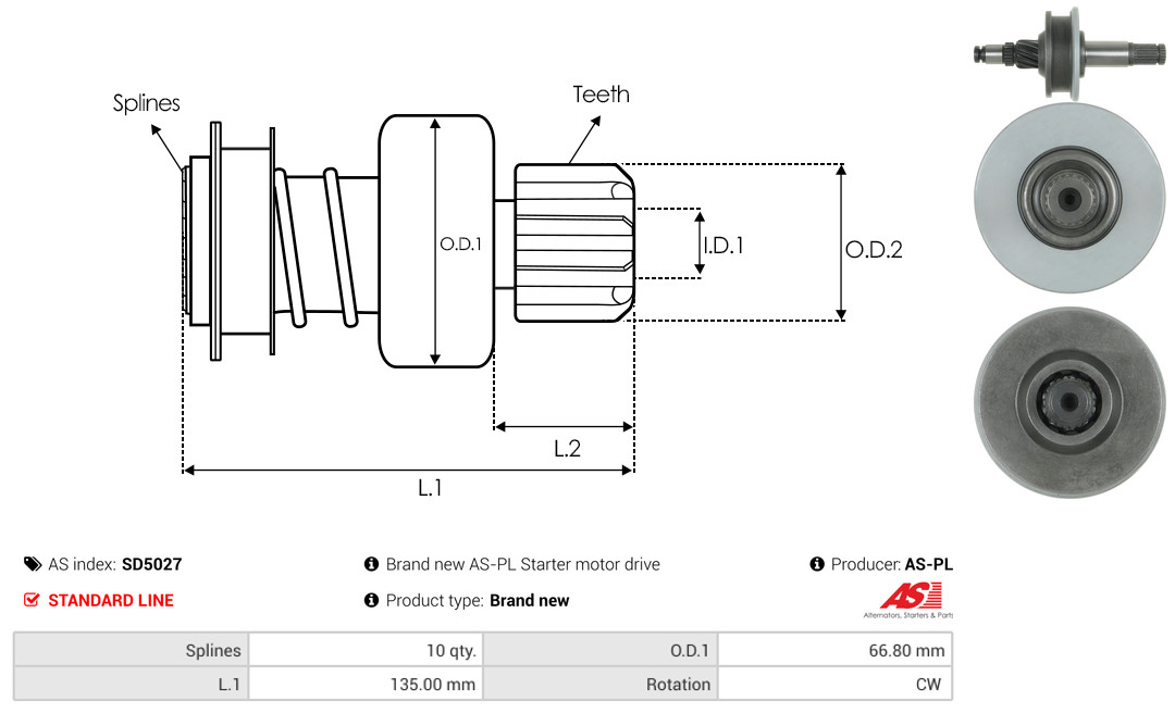 Freewheel Gear, starter - SD5027 AS-PL
