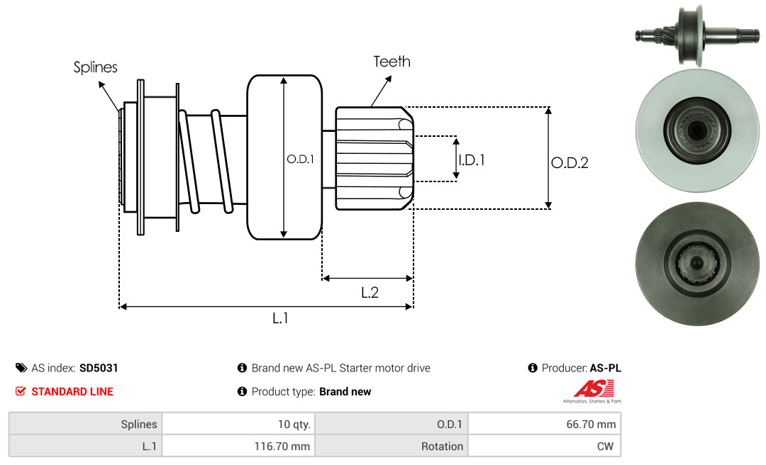 Freewheel Gear, starter - SD5031 AS-PL