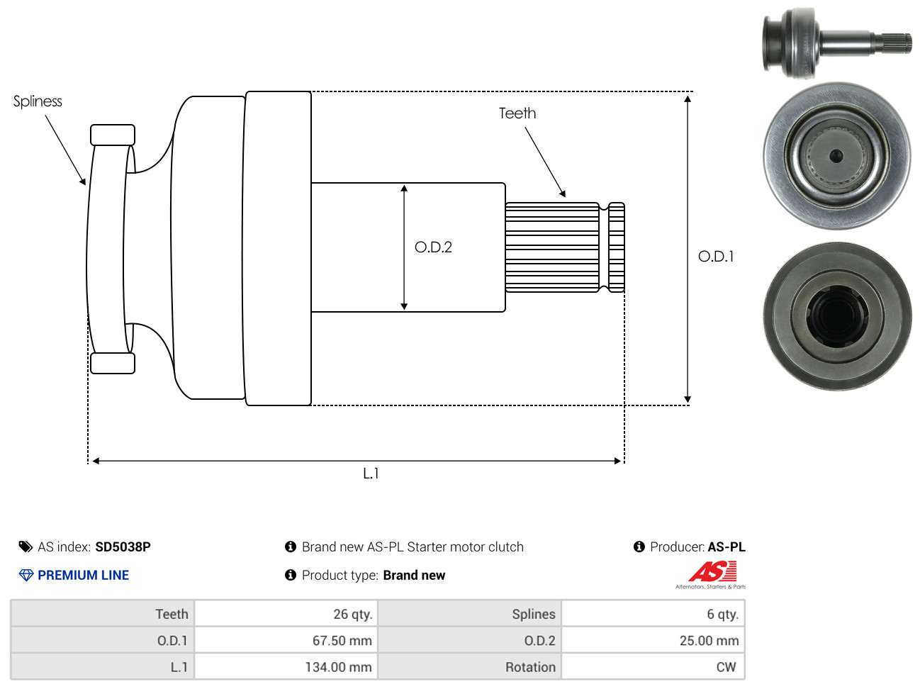 Pinion, starter - SD5038P AS-PL