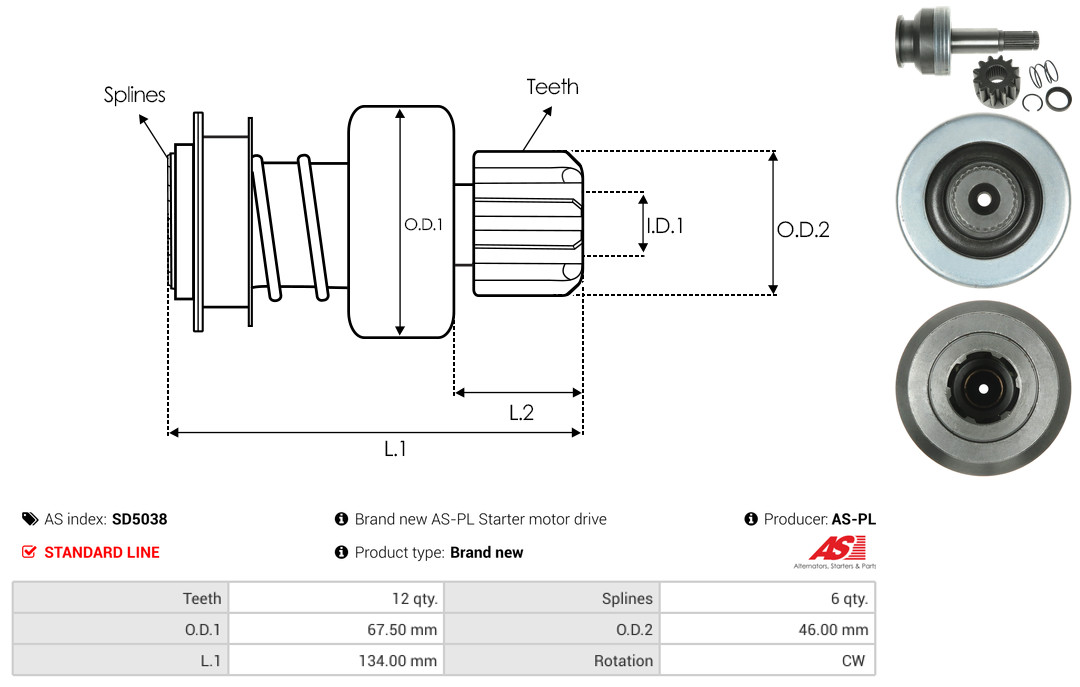 Freewheel Gear, starter - SD5038 AS-PL