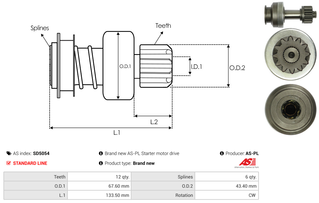 Freewheel Gear, starter - SD5054 AS-PL