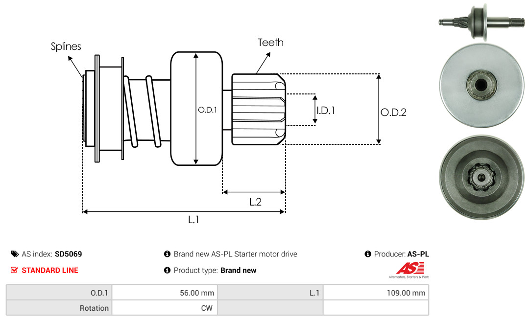Freewheel Gear, starter - SD5069 AS-PL