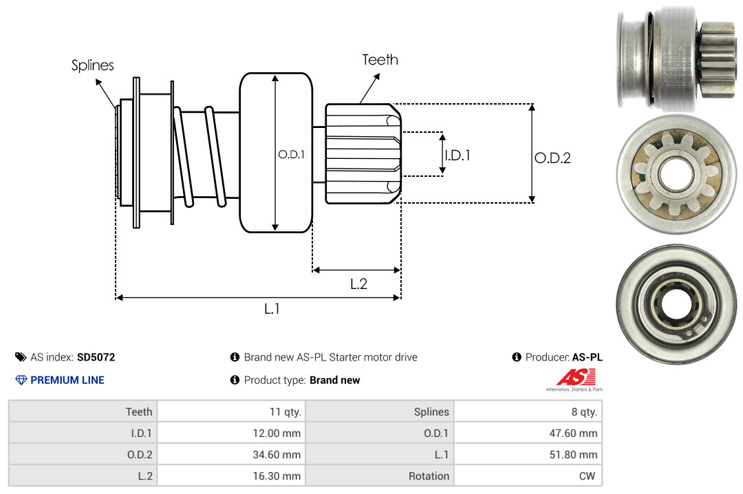 Freewheel Gear, starter - SD5072 AS-PL