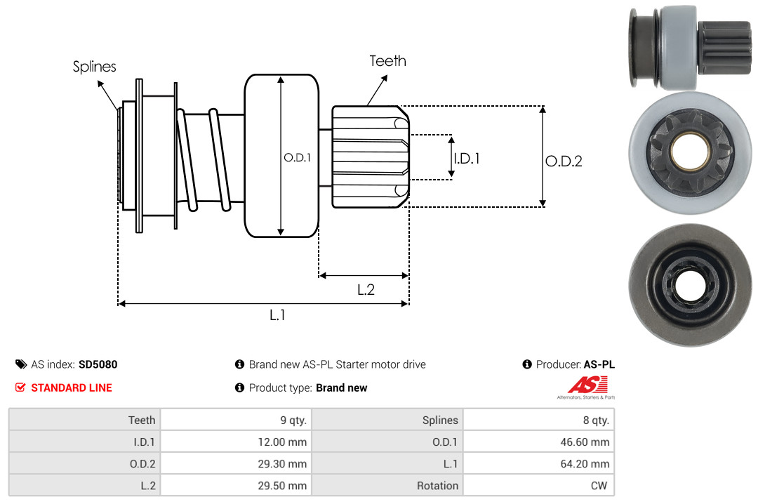 Freewheel Gear, starter - SD5080 AS-PL