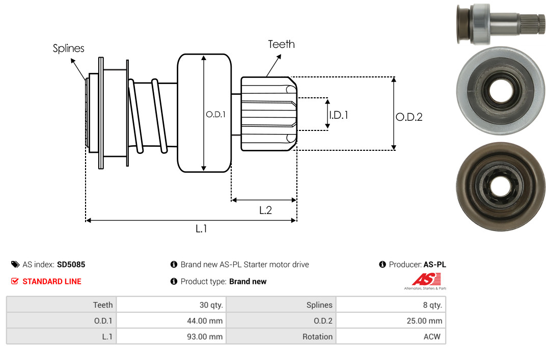 Freewheel Gear, starter - SD5085 AS-PL