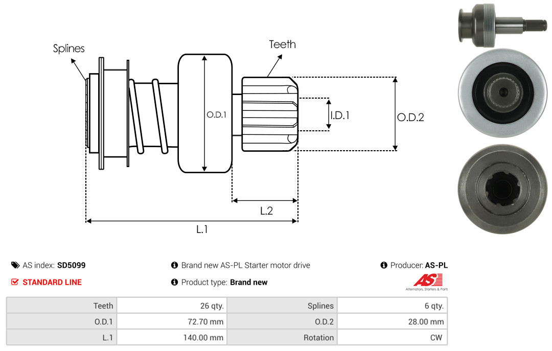 Freewheel Gear, starter - SD5099 AS-PL