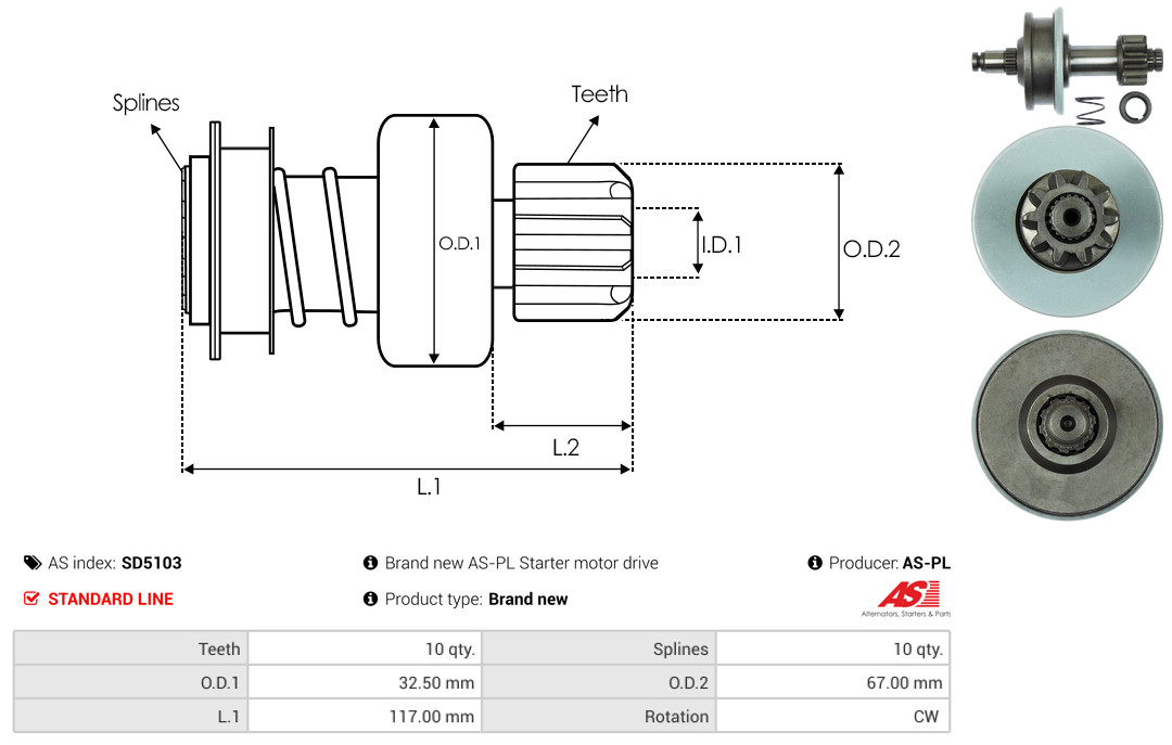 Freewheel Gear, starter - SD5103 AS-PL