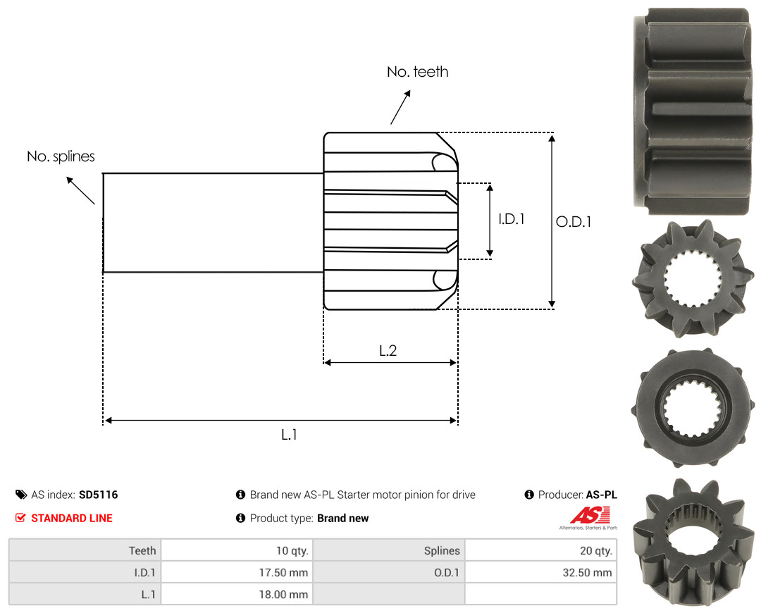 Freewheel Gear, starter - SD5116 AS-PL