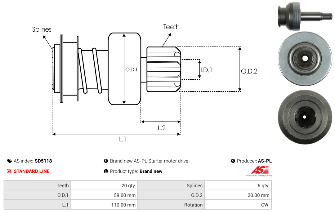 Freewheel Gear, starter - SD5118 AS-PL