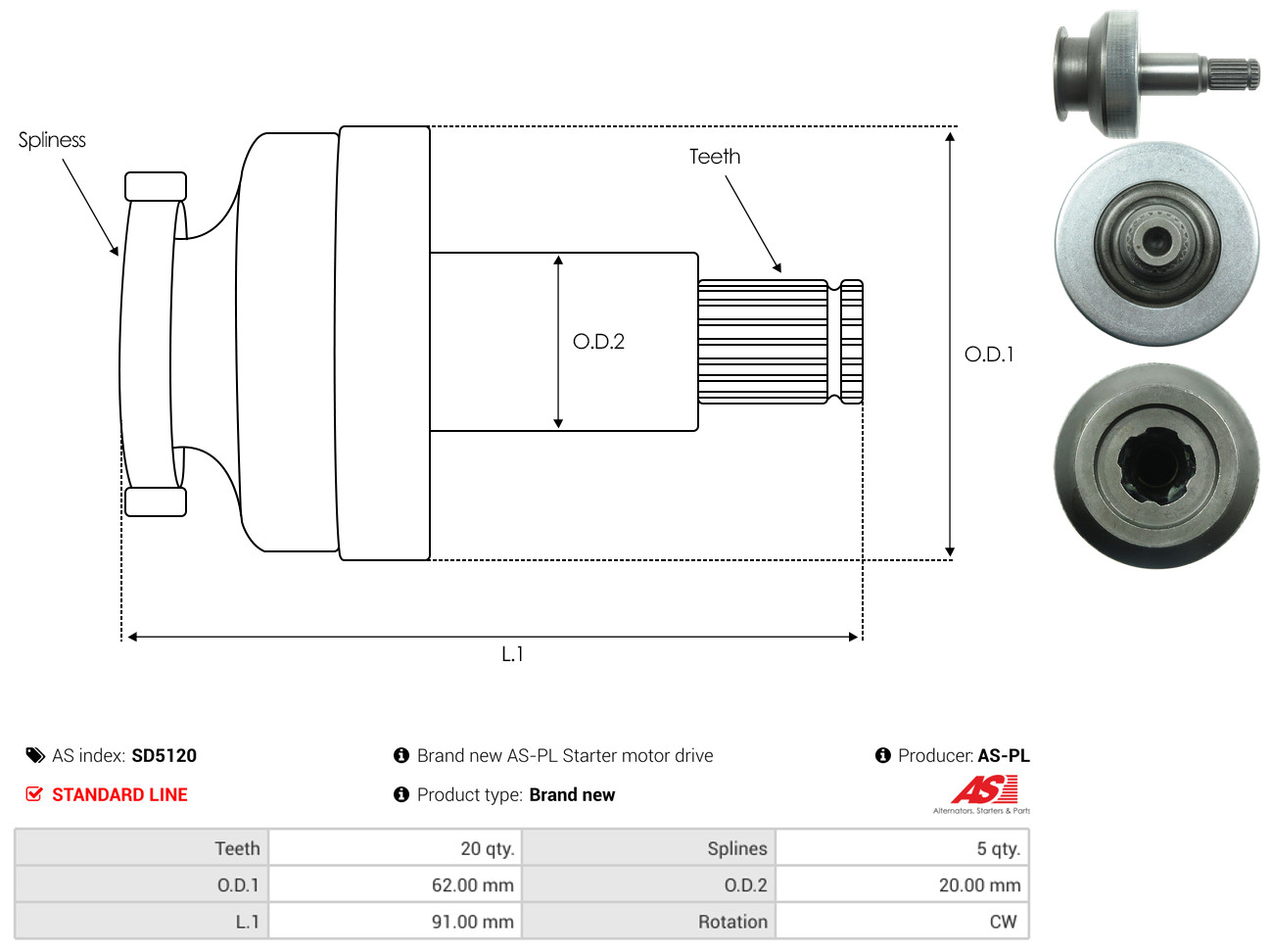 Pinion, starter - SD5120 AS-PL