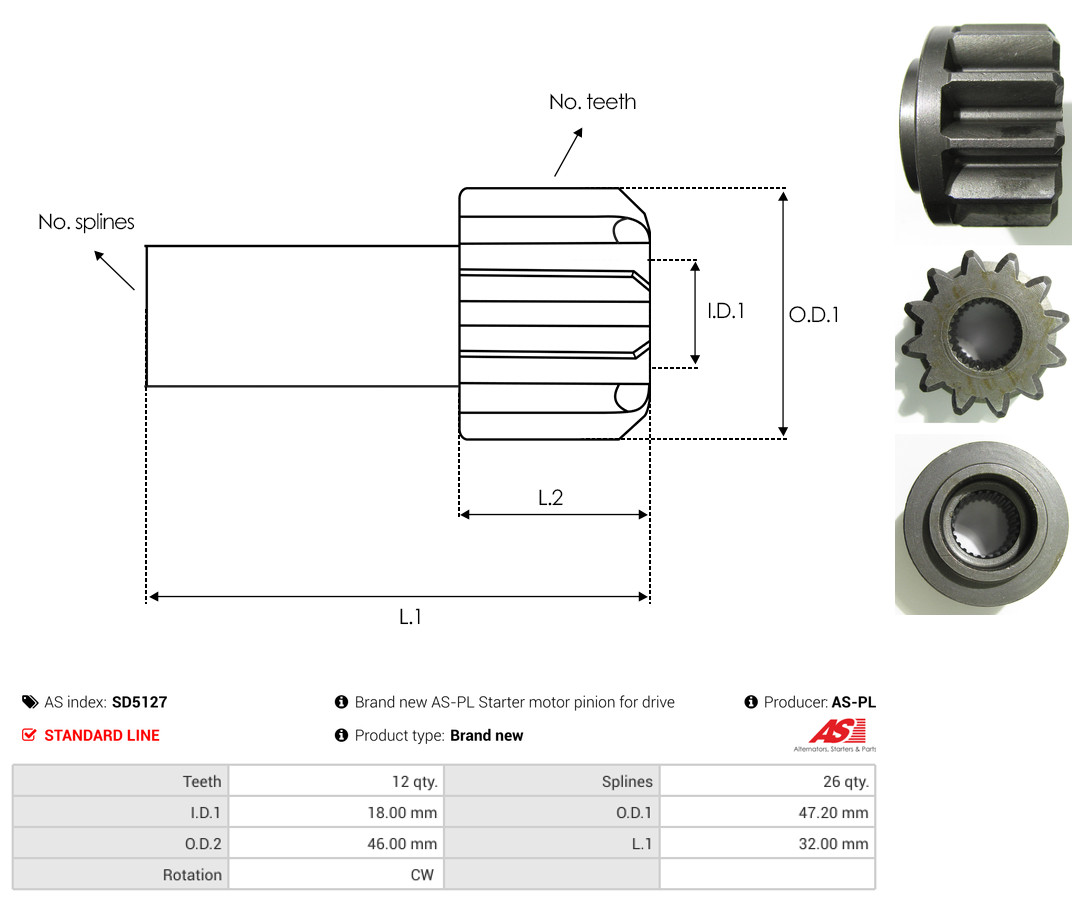 Freewheel Gear, starter - SD5127 AS-PL