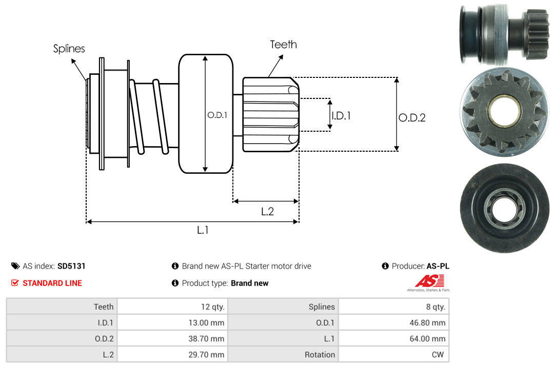 Freewheel Gear, starter - SD5131 AS-PL