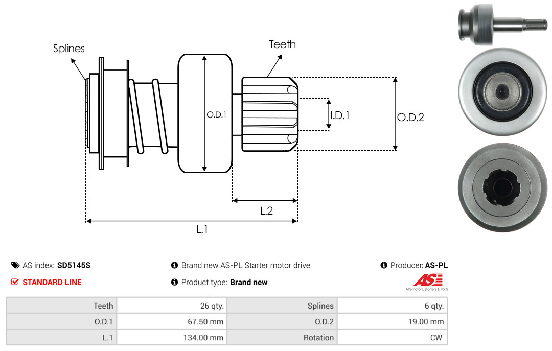 Freewheel Gear, starter - SD5145S AS-PL