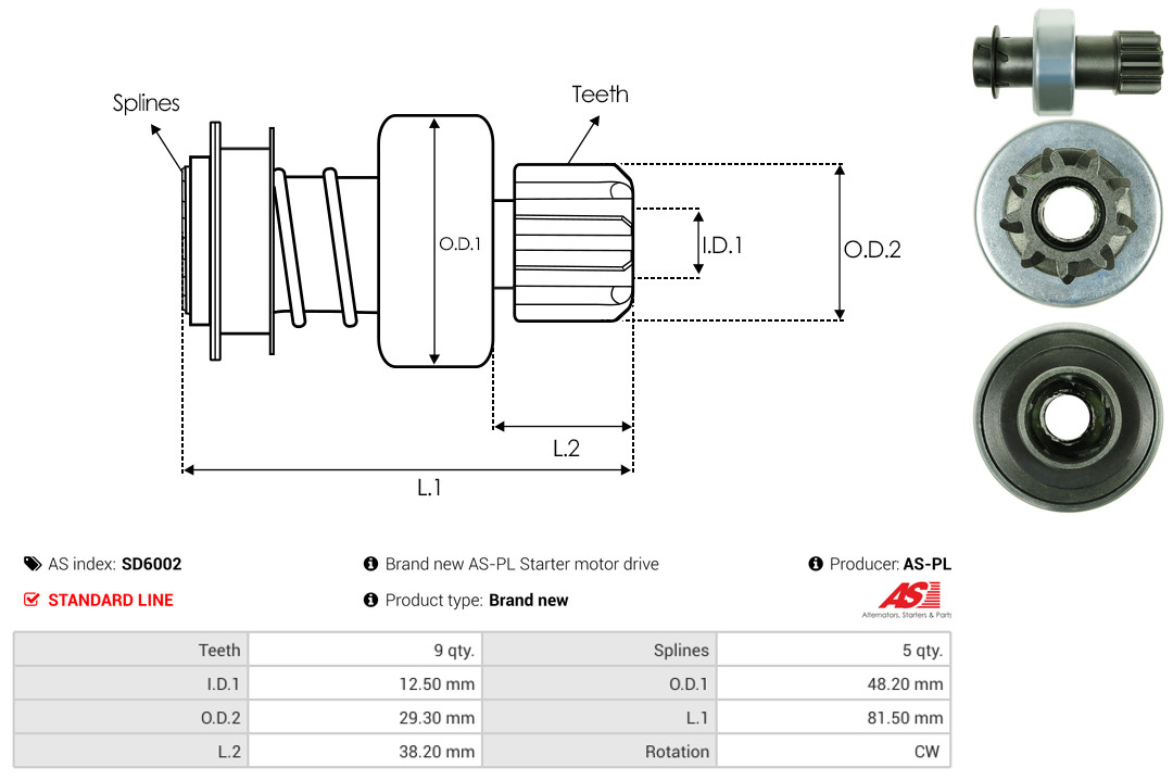 Freewheel Gear, starter - SD6002 AS-PL