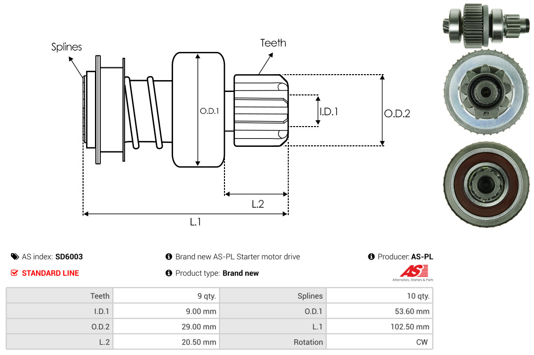 Freewheel Gear, starter - SD6003 AS-PL