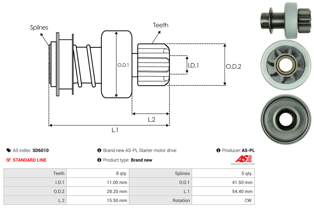 Freewheel Gear, starter - SD6010 AS-PL
