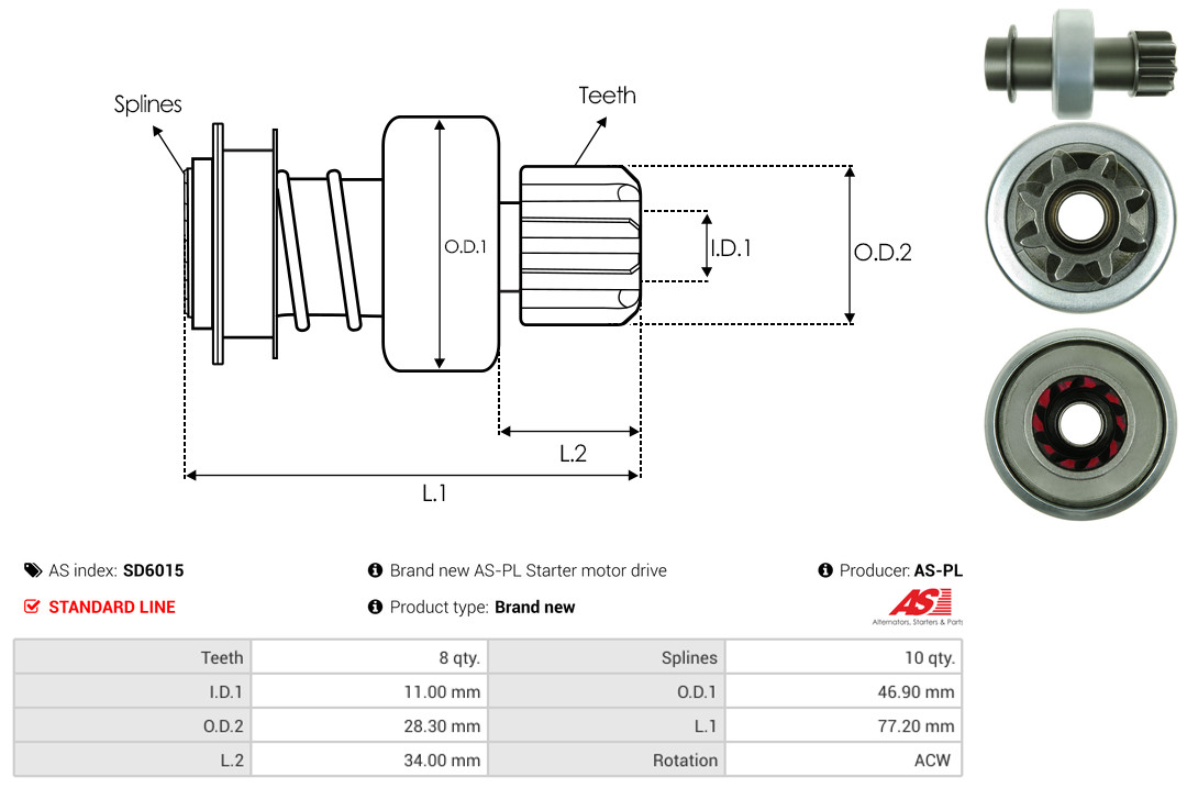 Freewheel Gear, starter - SD6015 AS-PL