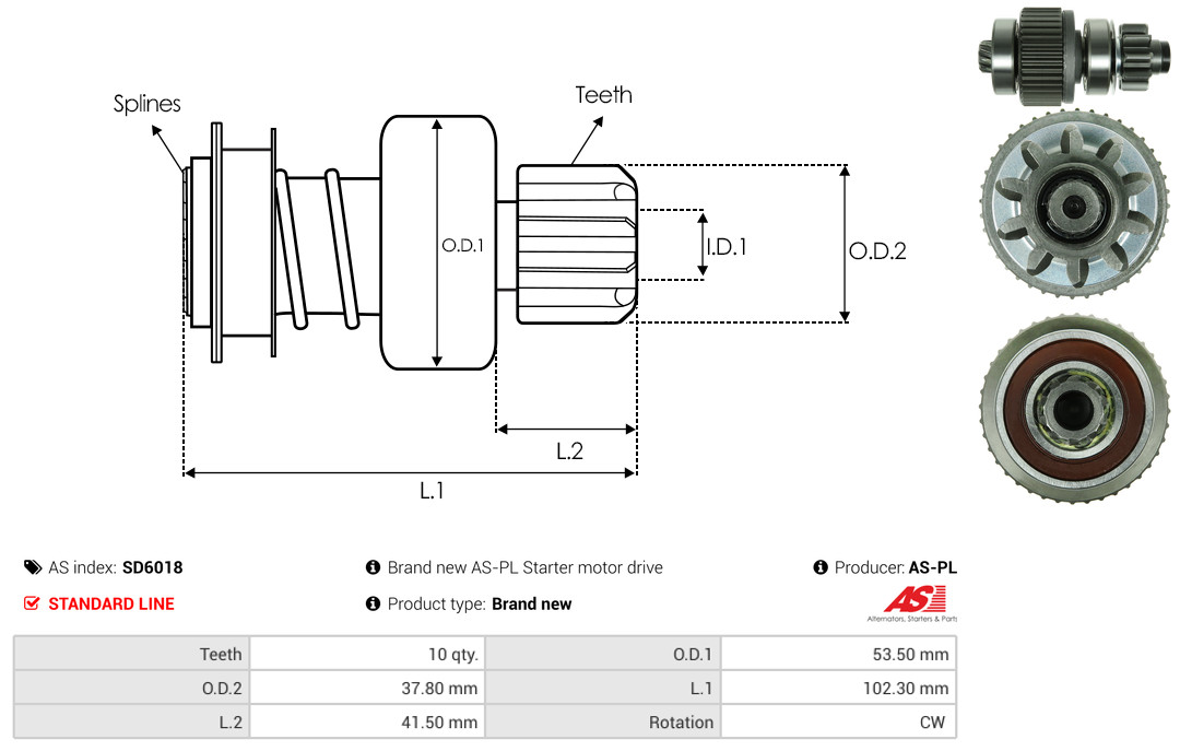 Freewheel Gear, starter - SD6018 AS-PL