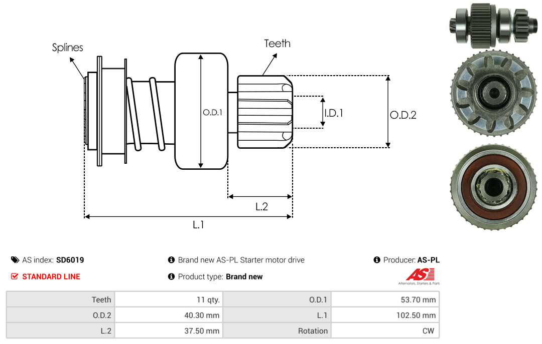 Freewheel Gear, starter - SD6019 AS-PL