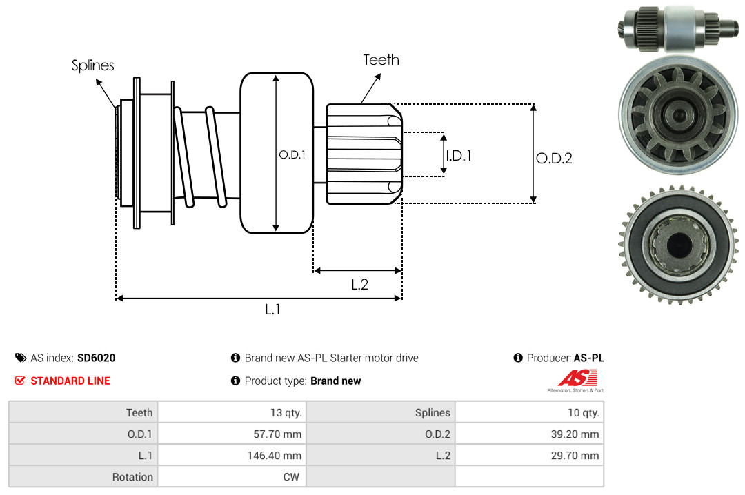 Freewheel Gear, starter - SD6020 AS-PL