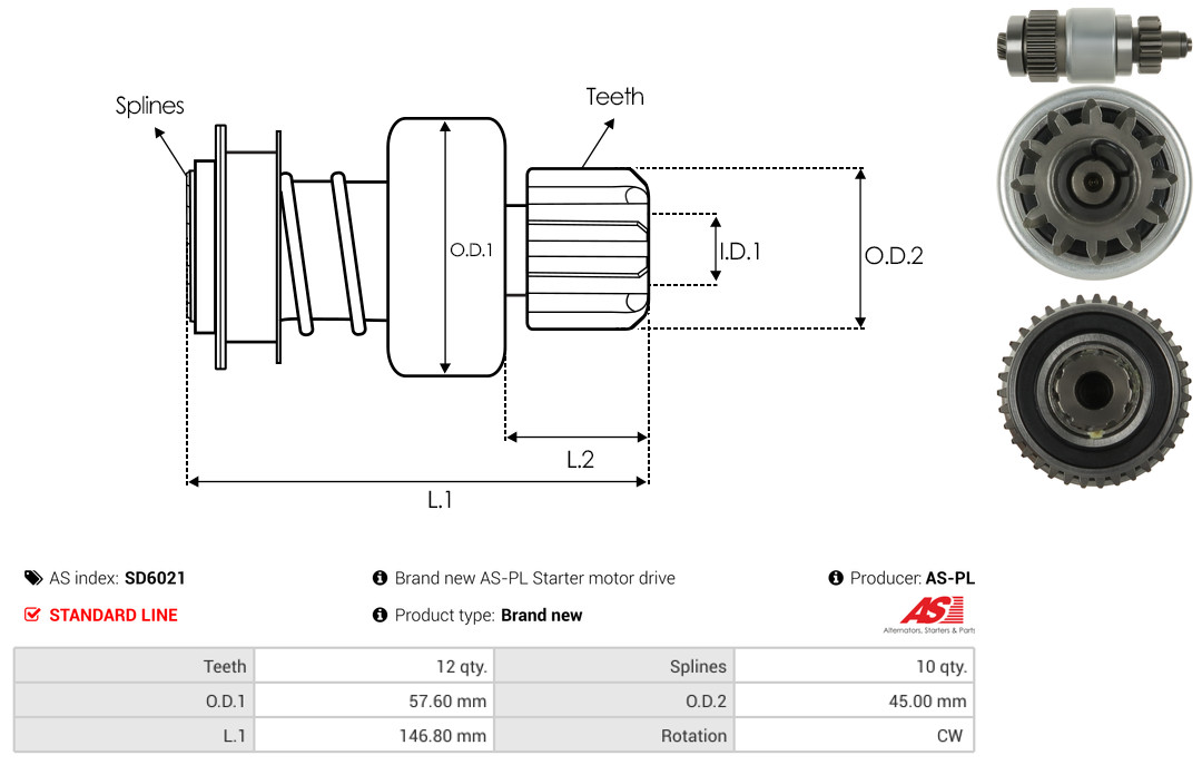 Freewheel Gear, starter - SD6021 AS-PL