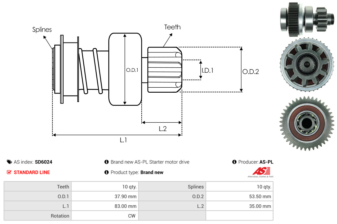 Freewheel Gear, starter - SD6024 AS-PL