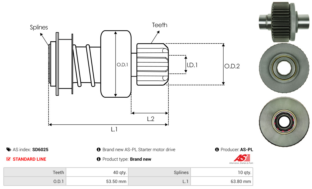 Freewheel Gear, starter - SD6025 AS-PL