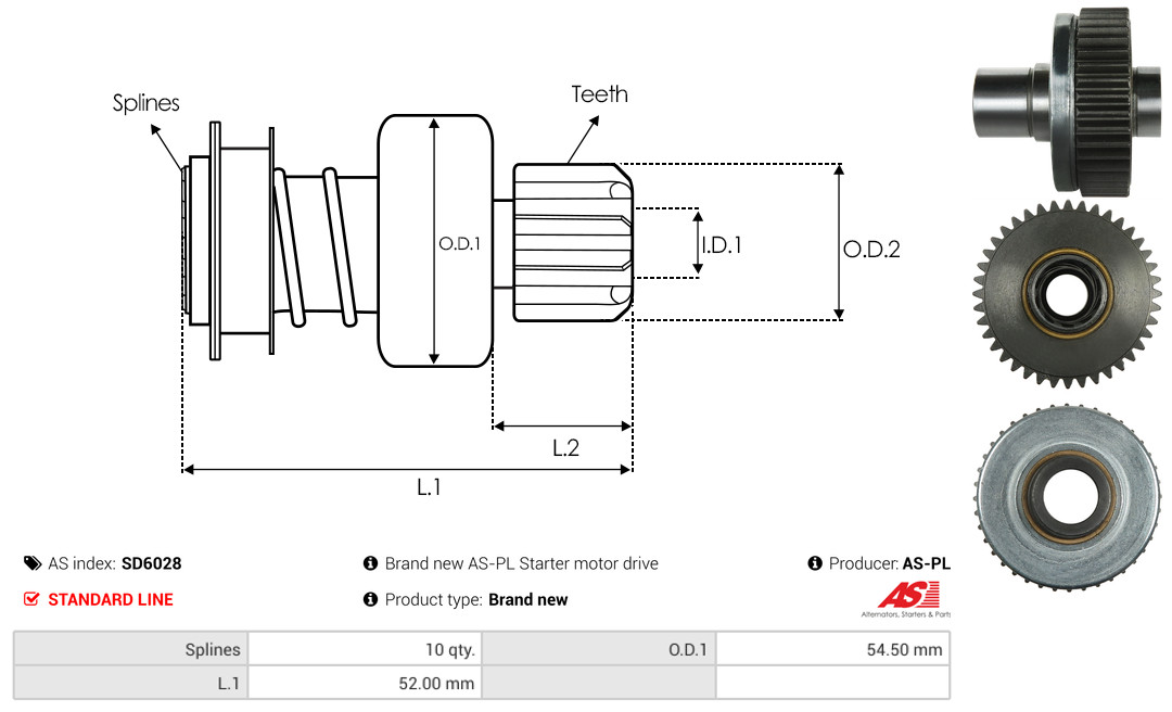 Freewheel Gear, starter - SD6028 AS-PL