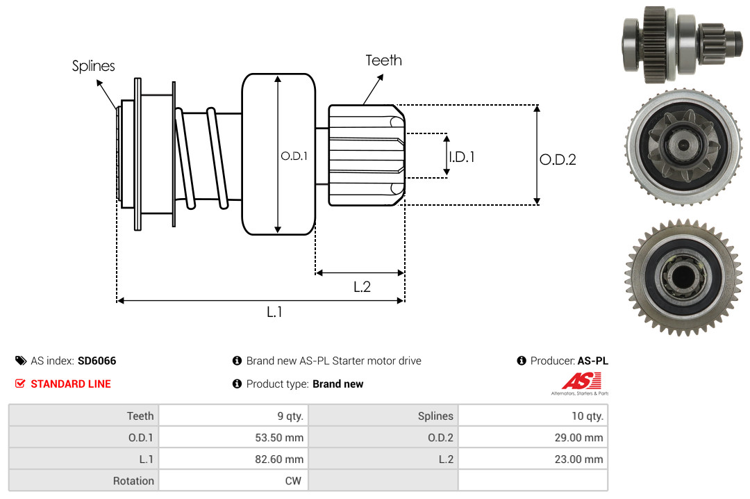 Freewheel Gear, starter - SD6066 AS-PL