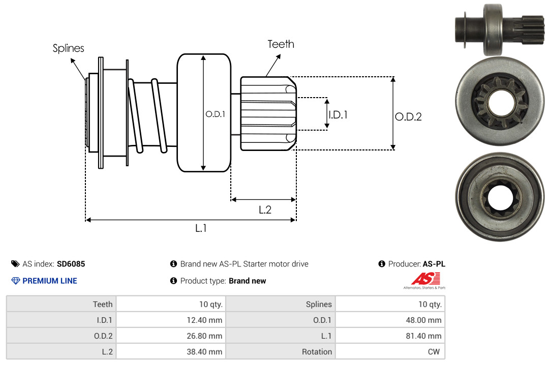 Freewheel Gear, starter - SD6085 AS-PL