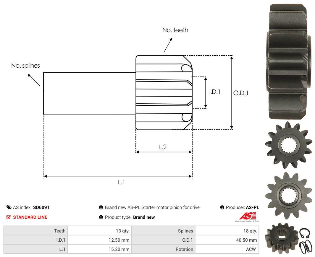 Freewheel Gear, starter - SD6091 AS-PL