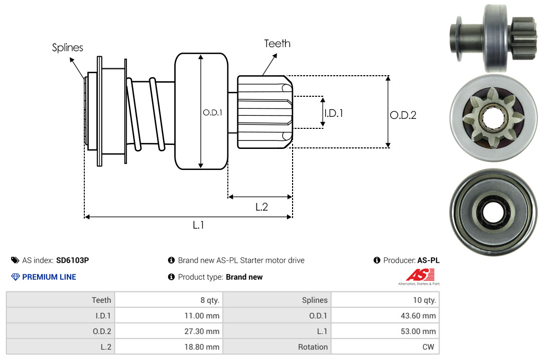 Freewheel Gear, starter - SD6103P AS-PL