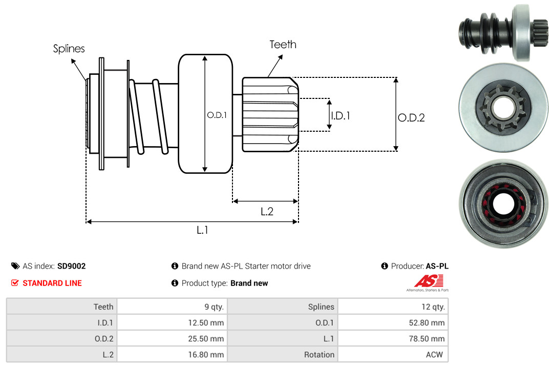 Freewheel Gear, starter - SD9002 AS-PL