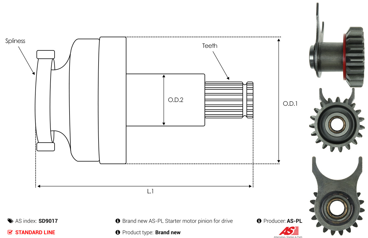 Freewheel Gear, starter - SD9017 AS-PL