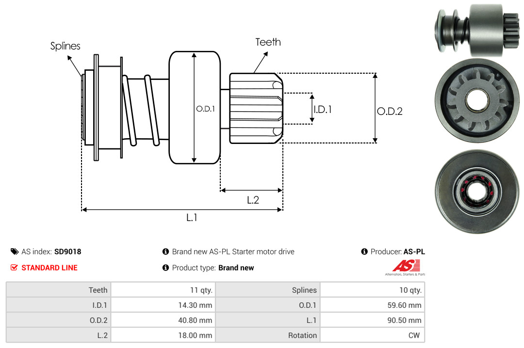 Freewheel Gear, starter - SD9018 AS-PL