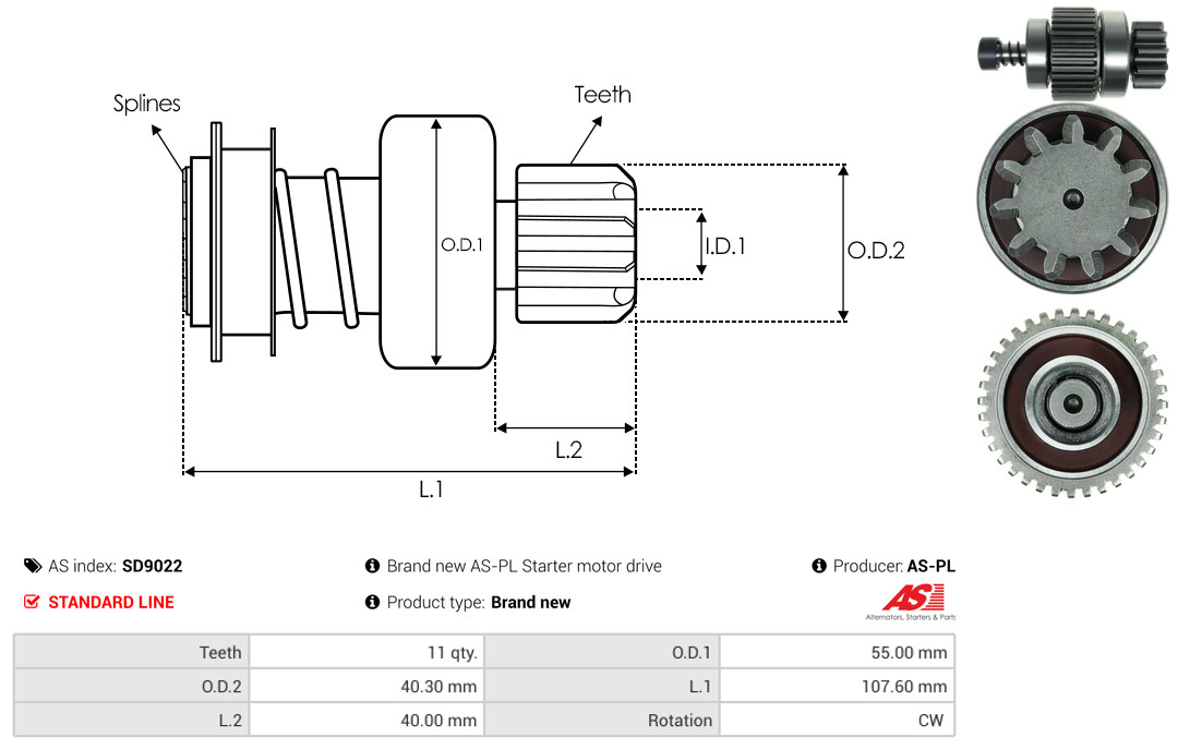 Freewheel Gear, starter - SD9022 AS-PL