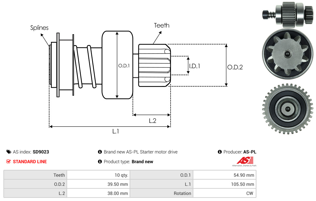 Freewheel Gear, starter - SD9023 AS-PL