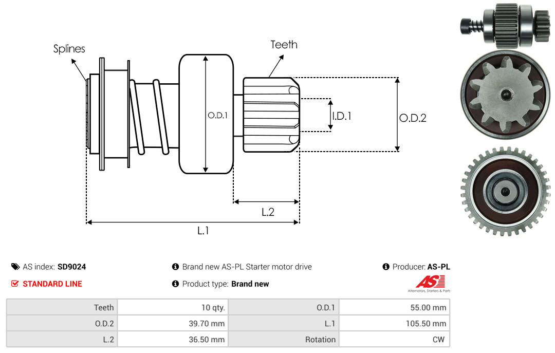 Freewheel Gear, starter - SD9024 AS-PL