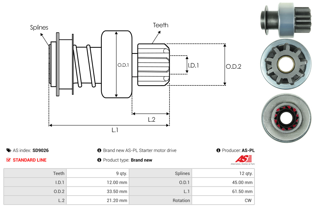 Freewheel Gear, starter - SD9026 AS-PL