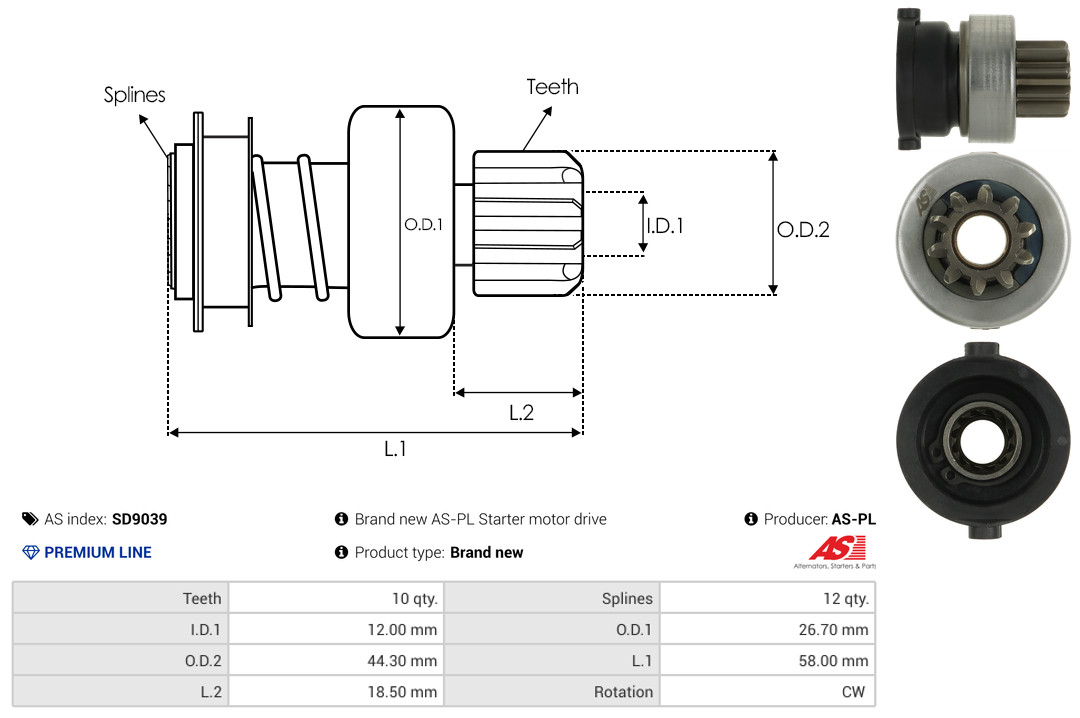 Freewheel Gear, starter - SD9039 AS-PL