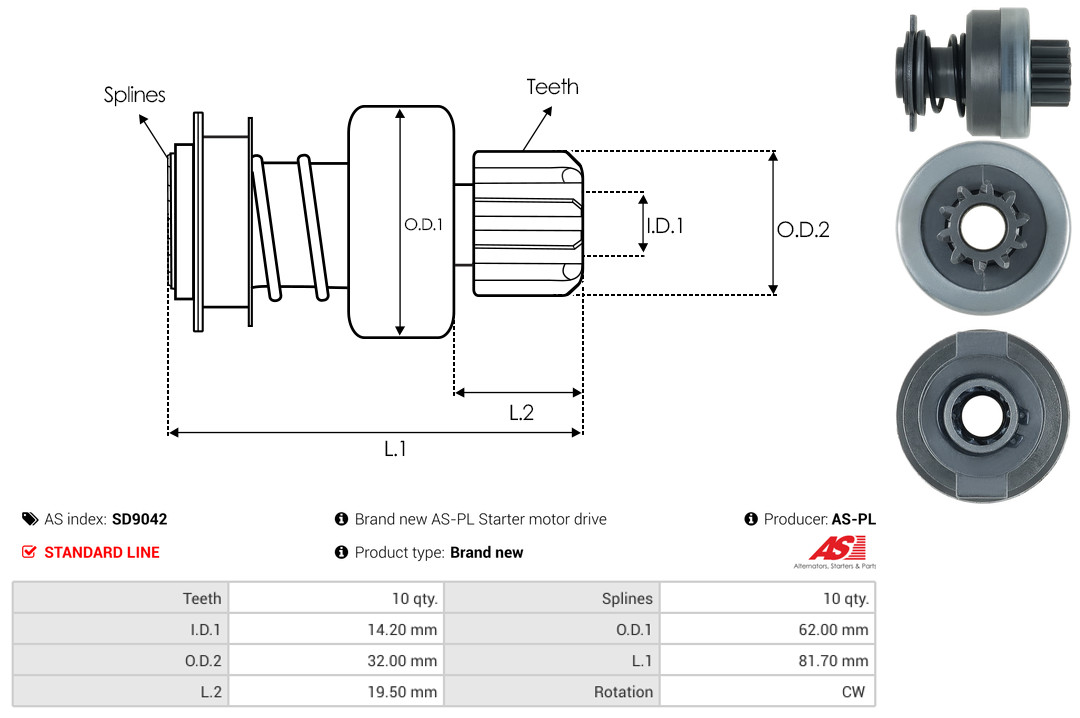 Freewheel Gear, starter - SD9042 AS-PL