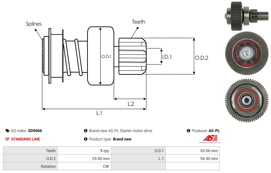 Freewheel Gear, starter - SD9066 AS-PL
