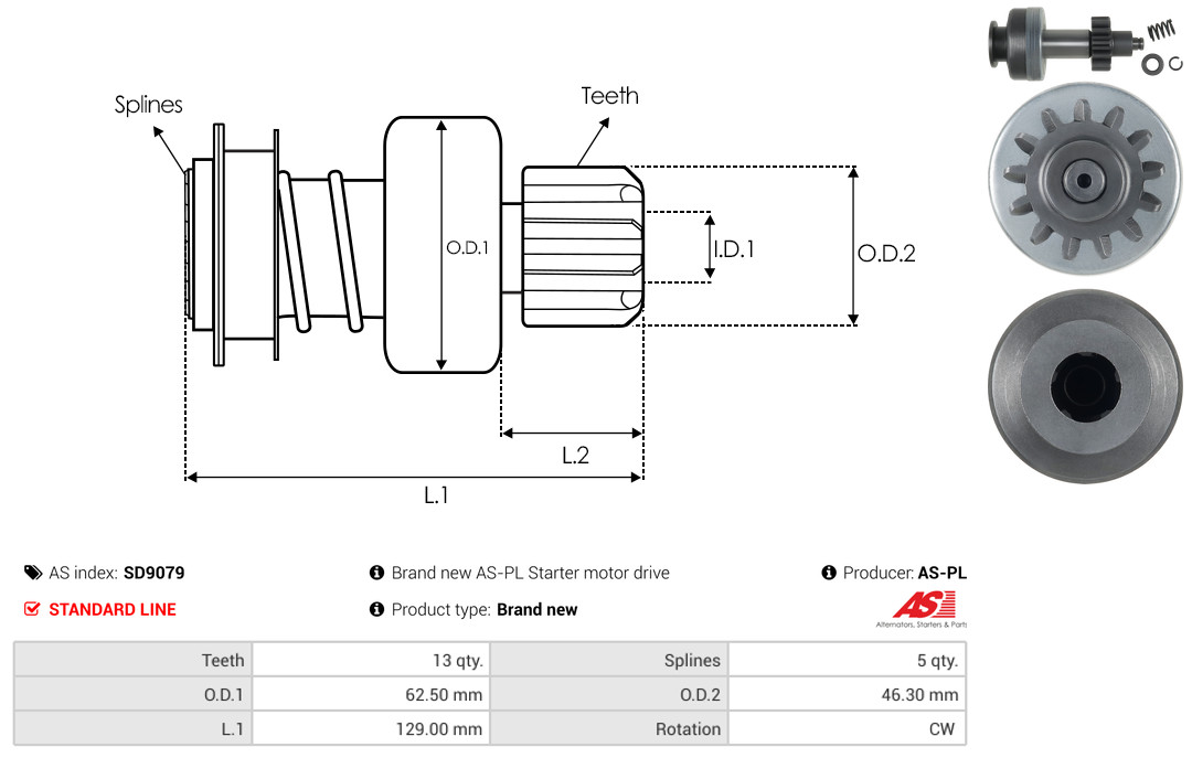 Freewheel Gear, starter - SD9079 AS-PL