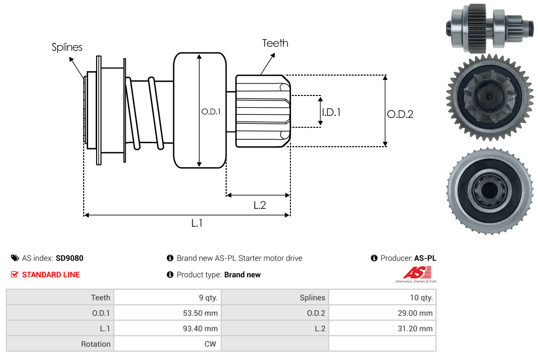 Freewheel Gear, starter - SD9080 AS-PL
