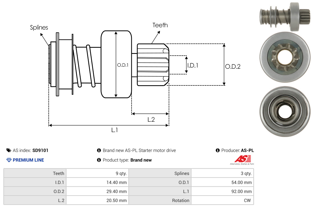 Freewheel Gear, starter - SD9101 AS-PL
