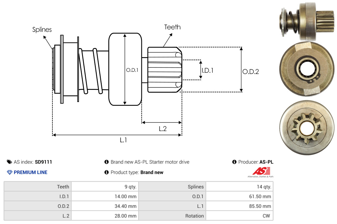 Freewheel Gear, starter - SD9111 AS-PL