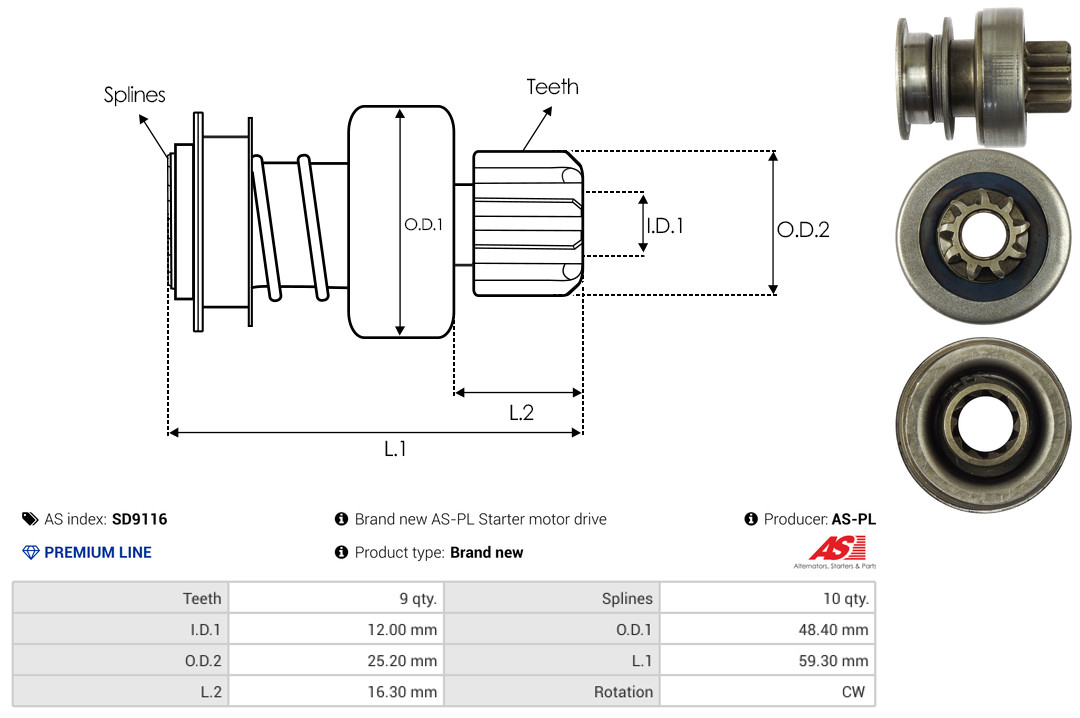 Freewheel Gear, starter - SD9116 AS-PL