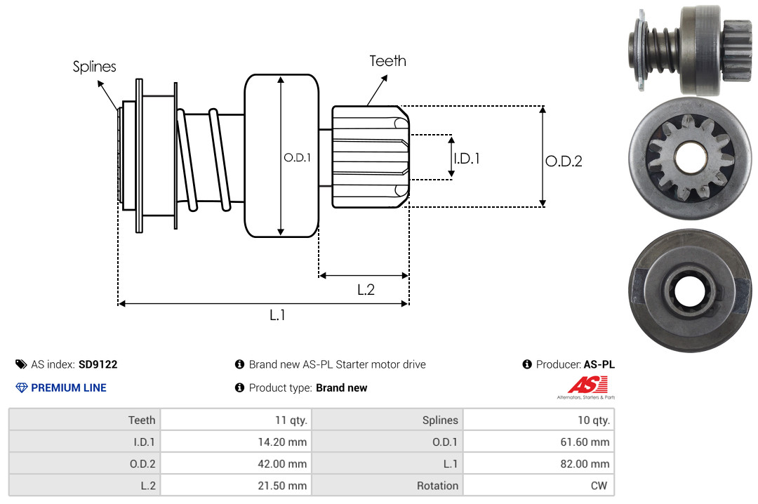 Freewheel Gear, starter - SD9122 AS-PL