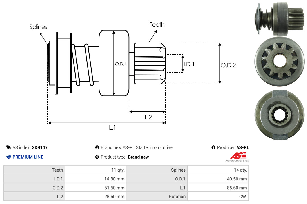 Freewheel Gear, starter - SD9147 AS-PL